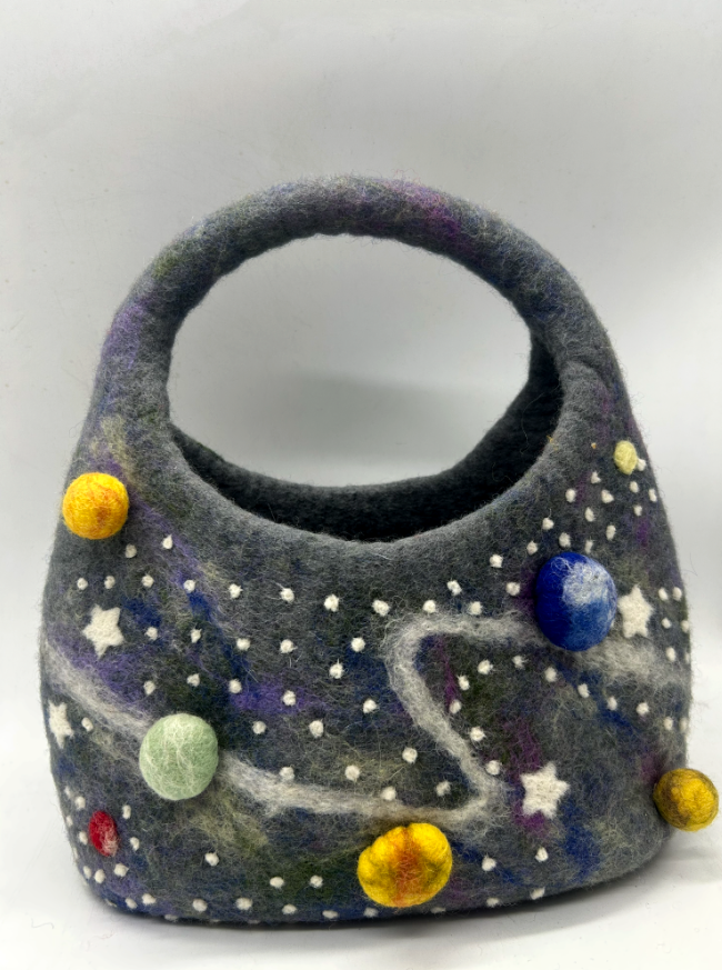 Handmade Galaxy-Themed Felted Wool Bag